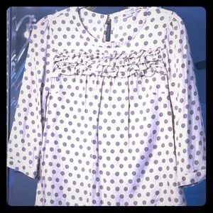 Boden Polka Dot Silk Ruffle 3/4 Sleeve Blouse